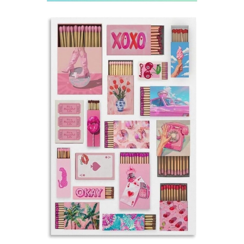 Vintage Trendy Matches Canvas Print Wall Art Girly Preppy Matchbox Poster Ret...
